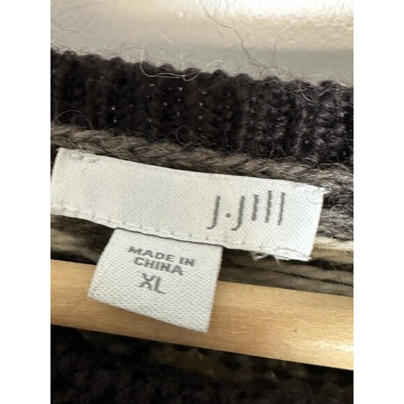J Jill Cardigan Sweater Medium Brown Wildwood Fair Isle Wool Blend Nordic XL - Picture 3 of 11